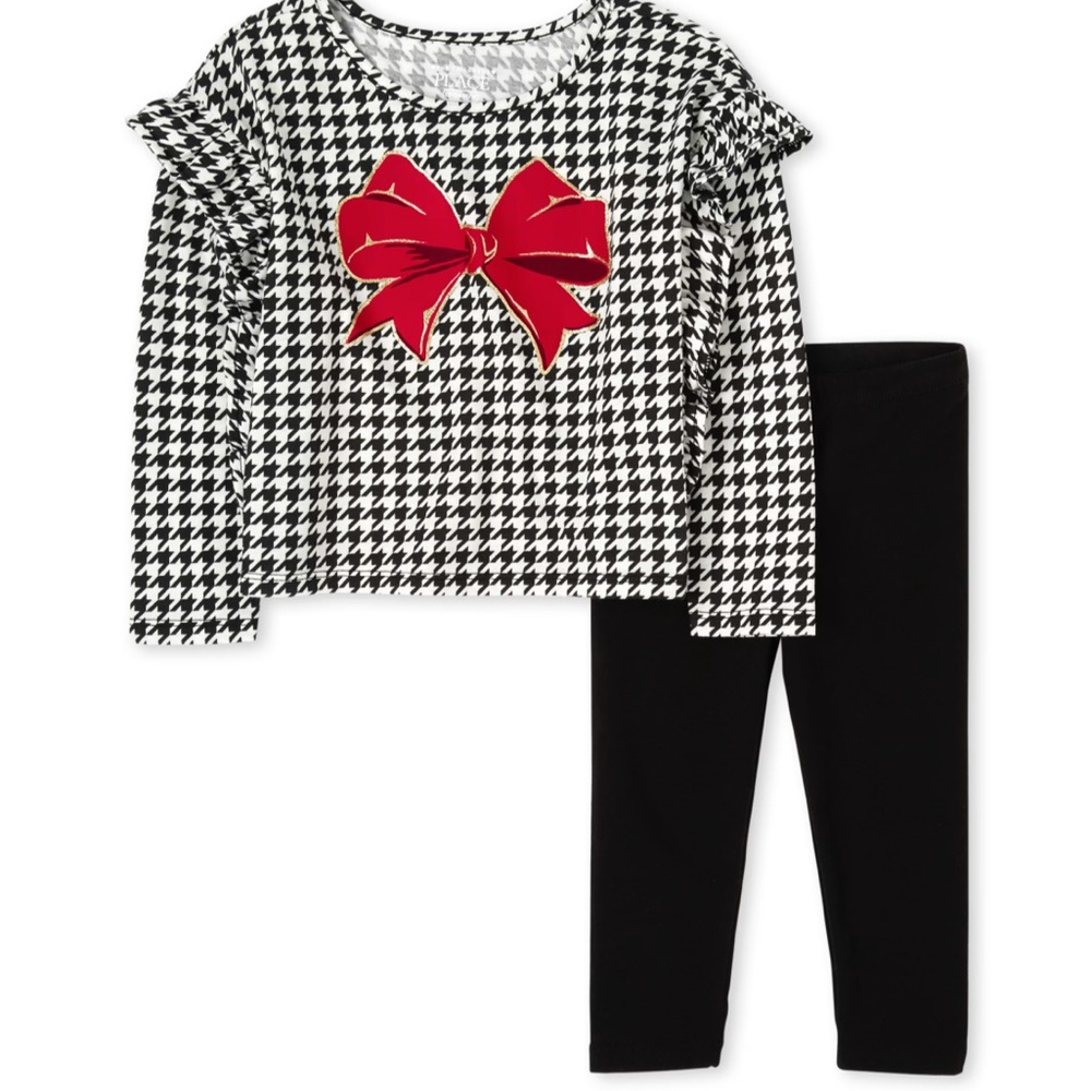 NWT The Children's Place Houndstooth Outfit Matching Set black pants. 2T 24 mo.